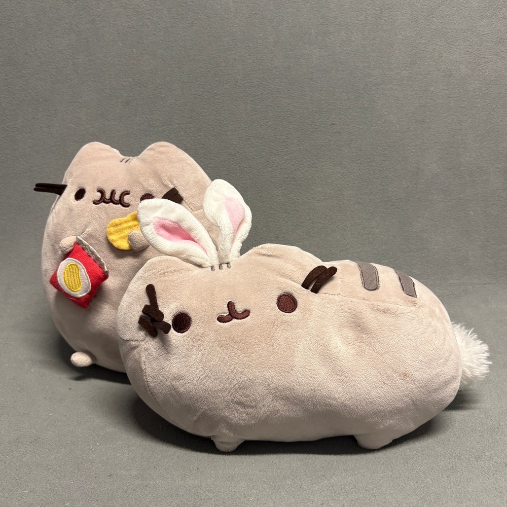 Gund Pusheen Plush Set Bunny and Potato Chip Snack Cat Tan Good Condition